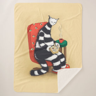 Couverture Sherpa Illustration de chat lisant Ambiance cosy de rat d