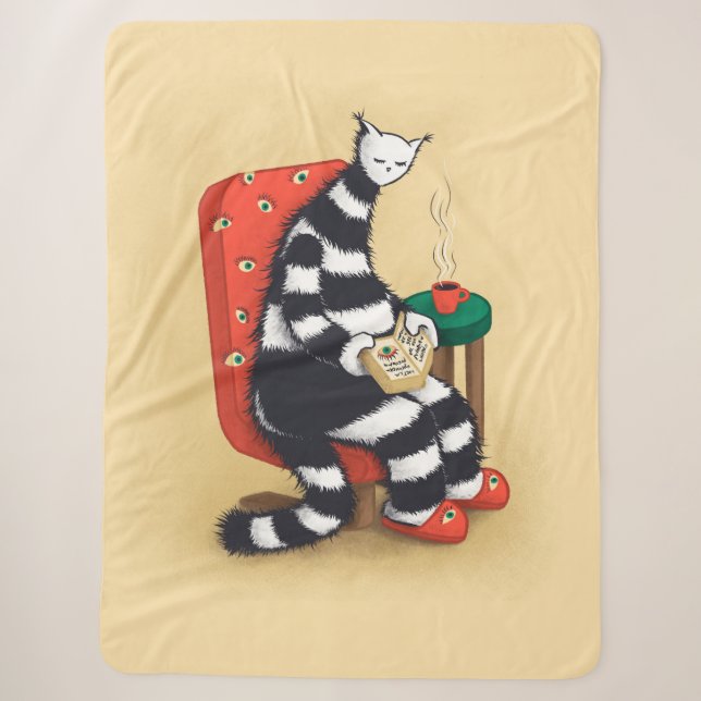 Couverture Sherpa Illustration de chat lisant Ambiance cosy de rat d (Devant)