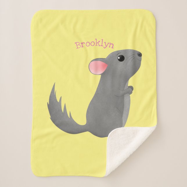 Couverture Sherpa Illustration de chinchilla gris mignon en style ca (Devant)