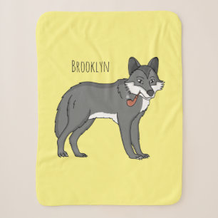 Couverture Sherpa Illustration de dessin animé de loup gris avec pip