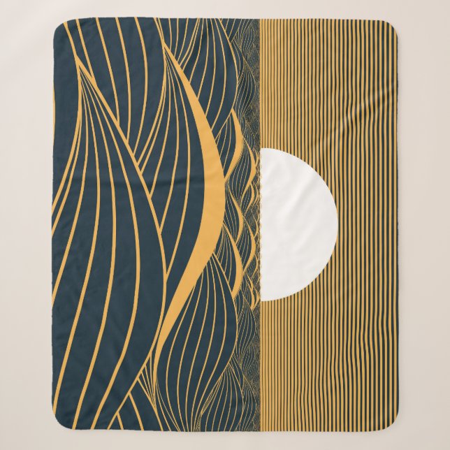 Couverture Sherpa Illustration de lune de soleil stylisée, mer sombr (Devant)