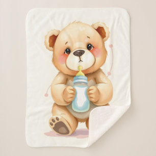 Couverture Sherpa Illustration de nounours bébé à l'aquarelle mignon