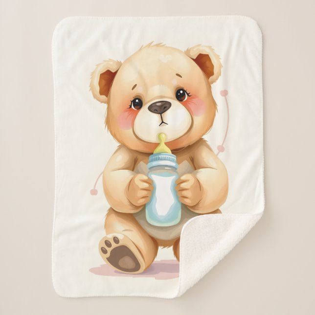 Couverture Sherpa Illustration de nounours bébé à l'aquarelle mignon (Devant)