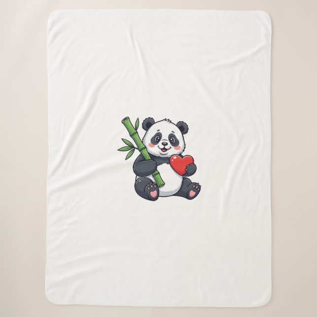 Couverture Sherpa Illustration de Panda Mignon avec Bambou Confortab (Devant)