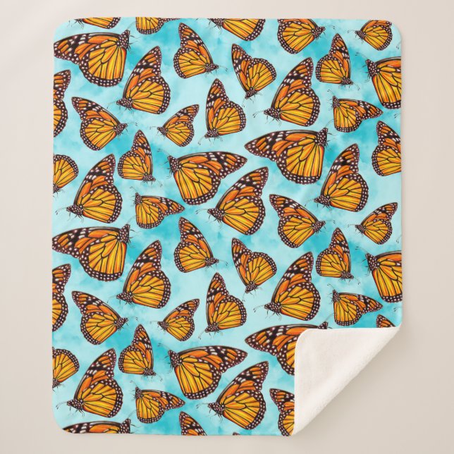 Couverture Sherpa Illustration de papillon monarque sur les nuages (Devant)