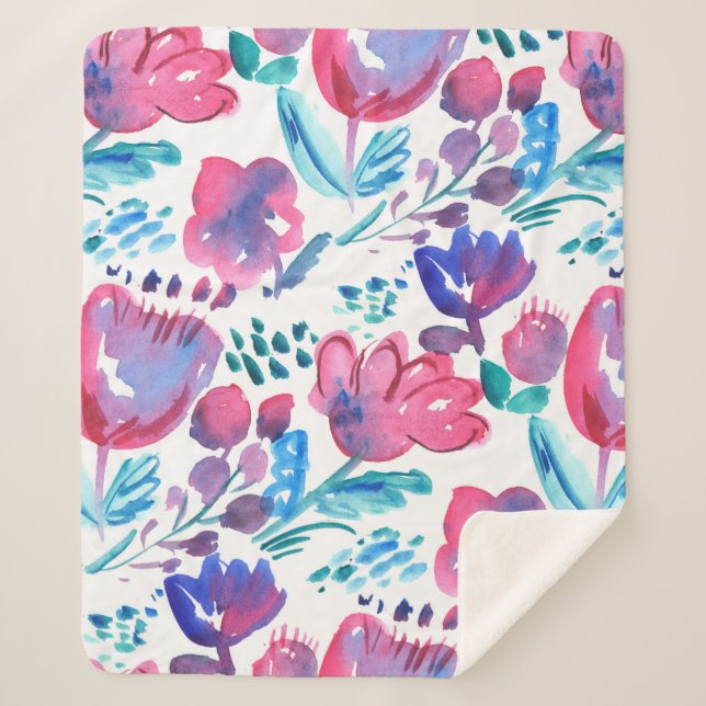 Couverture Sherpa illustration de style boho floral rustique dessiné (Devant)
