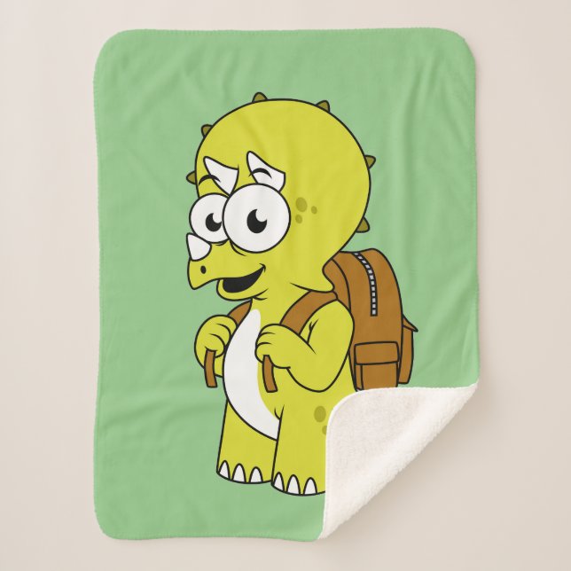 Couverture Sherpa Illustration De Tricératops Avec Sac À Dos. (Devant)