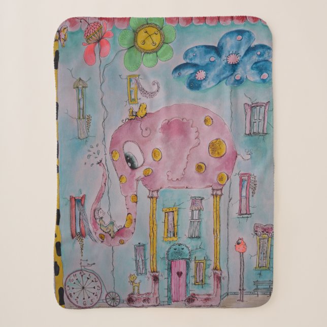Couverture Sherpa Illustration d'éléphant fantaisiste mignonne (Devant)