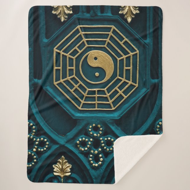 Couverture Sherpa illustration du yin yang bleu et brun (Devant)