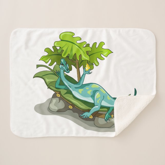 Couverture Sherpa Illustration D'Un Bain De Soleil Iguanodon. (Devant (Horizontal))