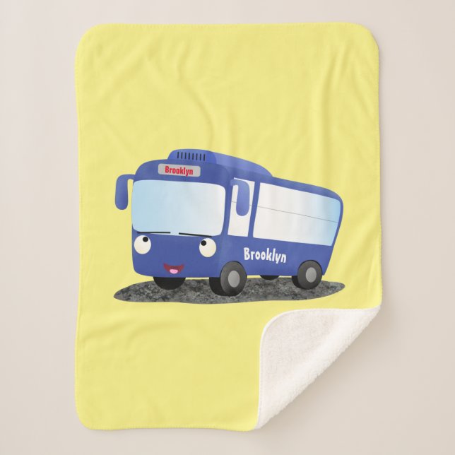 Couverture Sherpa Illustration d'un bus moderne bleu mignon (Devant)
