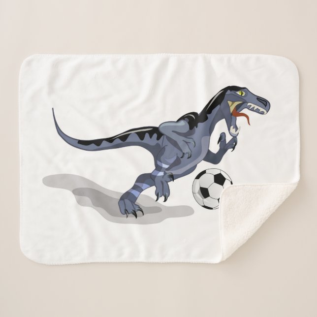 Couverture Sherpa Illustration D'Un Raptor Dinosaure Jouant Au Footb (Devant (Horizontal))