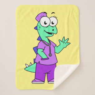 Couverture Sherpa Illustration D'Une Infirmière Stegosaurus.