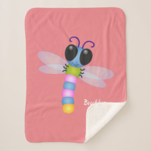Couverture Sherpa Illustration d'une libellule bleu et rose