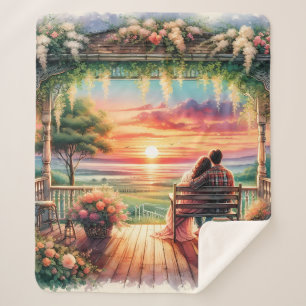 Couverture Sherpa Illustration d'une vue romantique sur un porche au