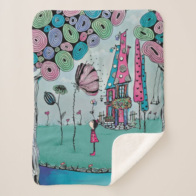 Couverture Sherpa Illustration Fille Fantaisiste (Devant)