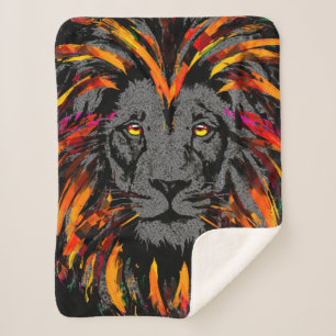 Couverture Sherpa Illustration Lion Sherpa Blanket Orange Dark Lion