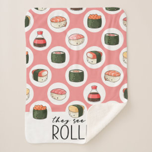 Couverture Sherpa Ils Me Voient Rollin' Kawaii Fun Sushi Rolls & Dot