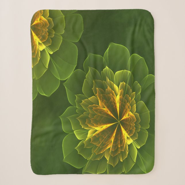 Couverture Sherpa Imaginaire Vert Jaune Fleurs fractales (Devant)