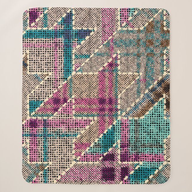 Couverture Sherpa Imitation du motif de patchwork indien avec textur (Devant)