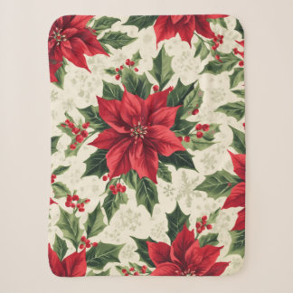 Couverture Sherpa Impression classique de Noël rouge poinsettia vert