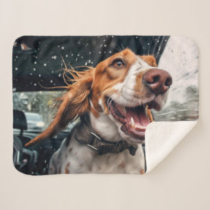 Couverture Sherpa Impression d'art de chien excité en promenade en v