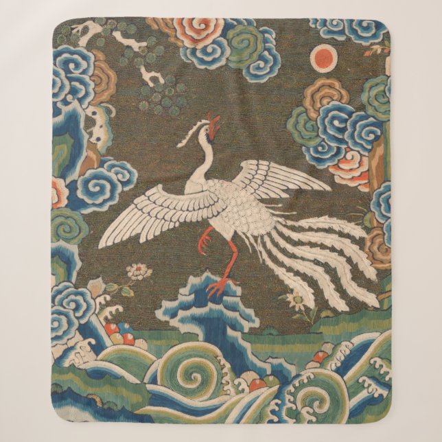 Couverture Sherpa Impression de broderie en soie blanche antique chi (Devant)