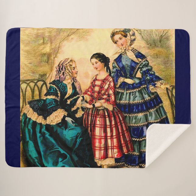 Couverture Sherpa Impression de planche de mode française de 1852 (Devant (Horizontal))