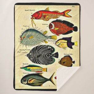 Couverture Sherpa impression de poisson d'époque