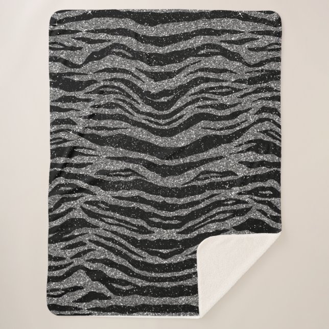 Couverture Sherpa Impression Zèbre Noir et Gris Argent (Devant)