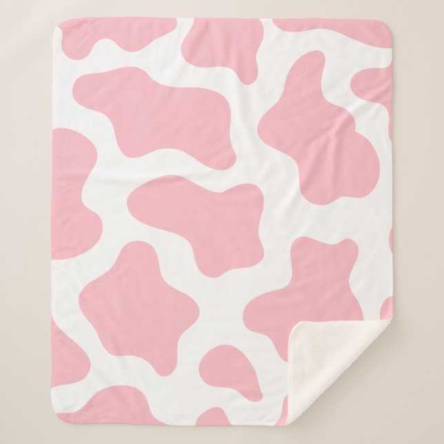 Couverture Sherpa imprimé de vache rose pastel kawaii (Devant)