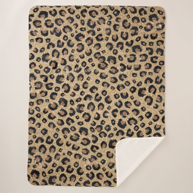 Couverture Sherpa Imprimé élégant léopard noir paillettes or (Devant)