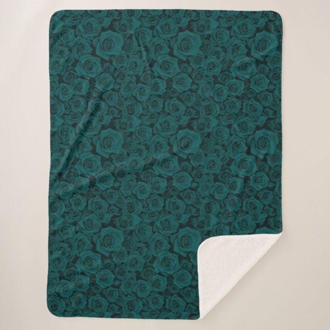 Couverture Sherpa Imprimée Rose Vert Émeraude Conf (Devant)