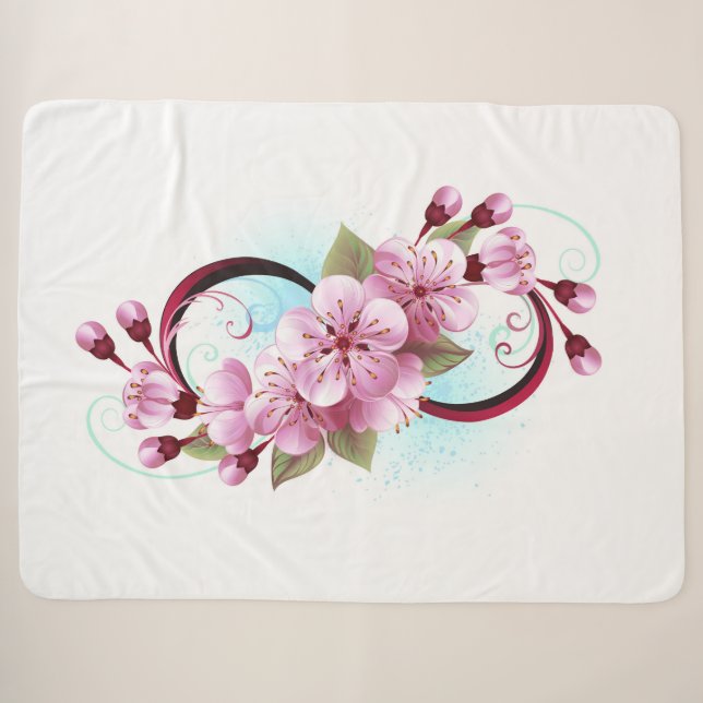 Couverture Sherpa Infinité avec les fleurs Sakura (Devant (Horizontal))