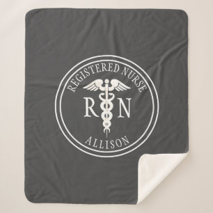 Couverture Sherpa Infirmière autorisée Caduceus Grey Personnalisé