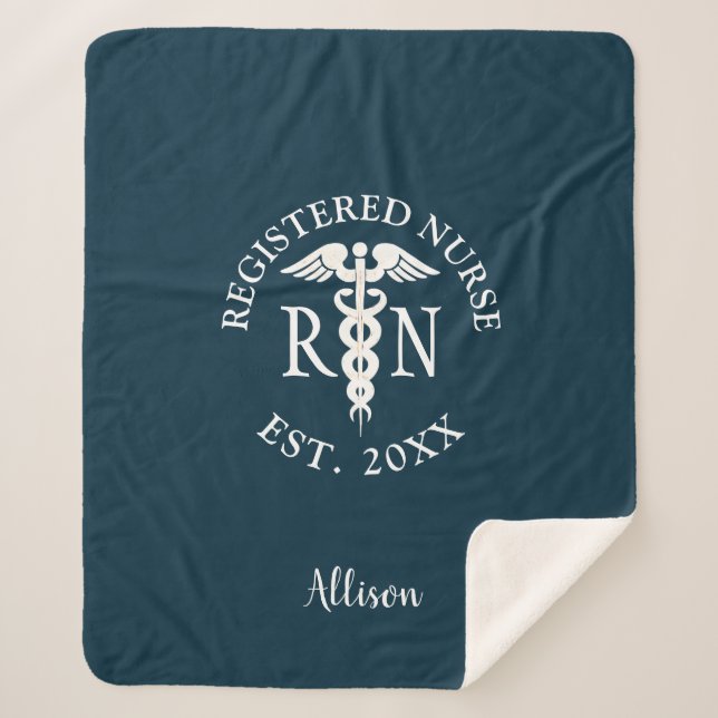 Couverture Sherpa Infirmière RN Médicale Caduceus Blue Graduation Mo (Devant)