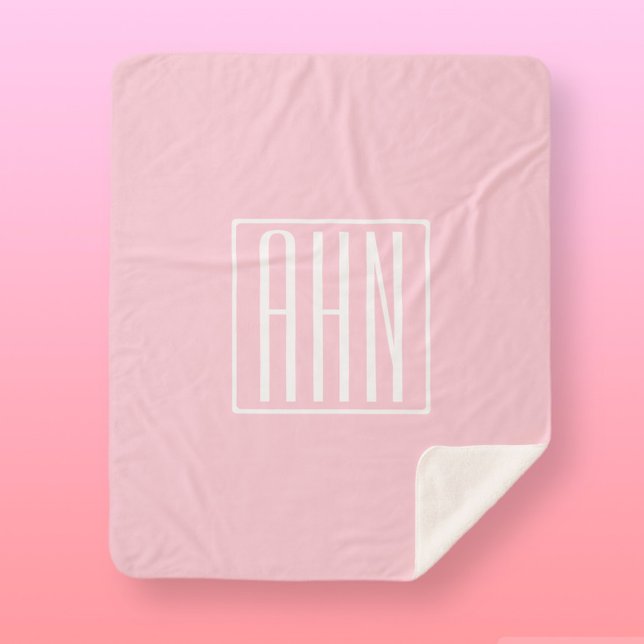 Couverture Sherpa Initiales Monogramme | Blanc Sur Rose Clair (Créateur téléchargé)