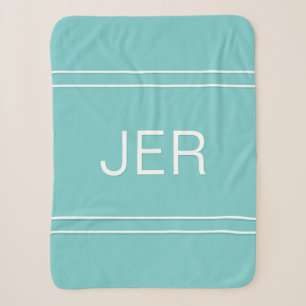 Couverture Sherpa Initiales personnalisées modernes en aqua et blanc