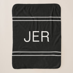 Couverture Sherpa Initiales personnalisées Monogrammes modernes Noir