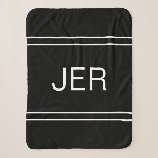 Couverture Sherpa Initiales personnalisées Monogrammes modernes Noir (Devant)