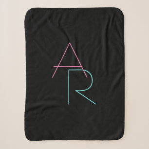 Couverture Sherpa Initiales superposées modernes Rose Turquoise No