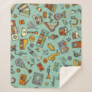 Couverture Sherpa Instruments de musique, motif de croquis vintage.