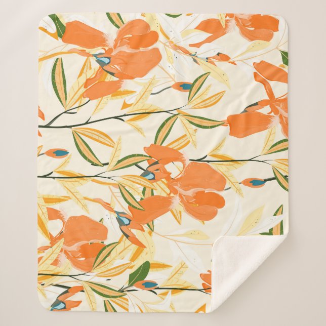 Couverture Sherpa Iris orange : motif floral transparent (Devant)