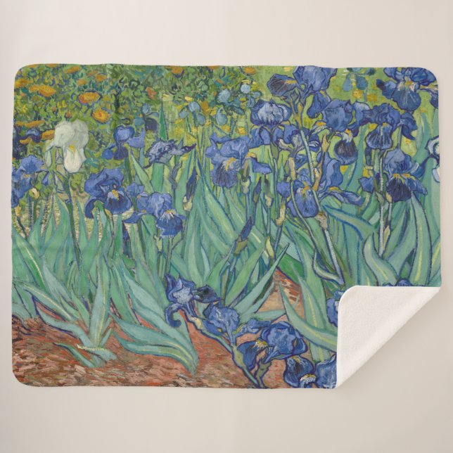 Couverture Sherpa Iris, Peinture à l'huile florale, Vincent Van Gogh (Devant (Horizontal))