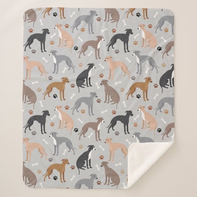 Couverture Sherpa Italian Greyhound Dog Bones and Paws Sherpa Blanke (Devant)