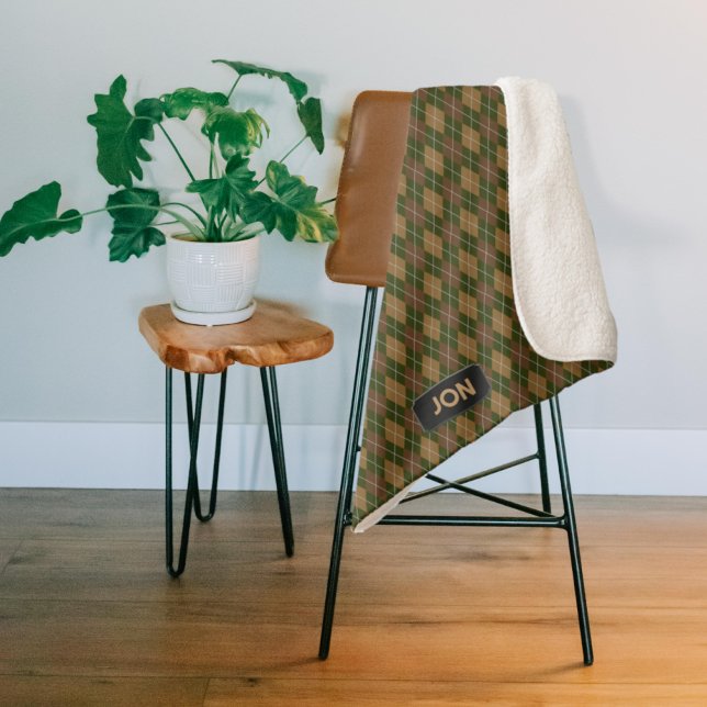 Couverture Sherpa Jacquard Khaki - Camouflage Nature Tones - texte p (Créateur téléchargé)