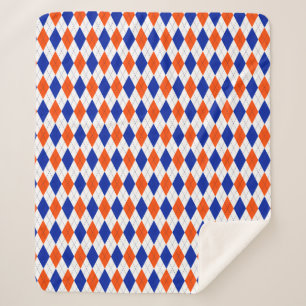 Couverture Sherpa Jacquard orange et bleu diamant