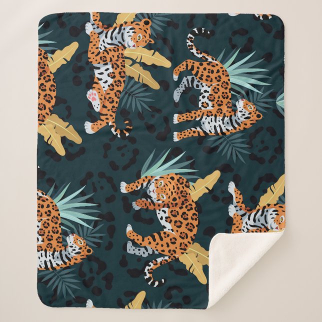 Couverture Sherpa Jaguar Palms sans couture Motif Vintage (Devant)