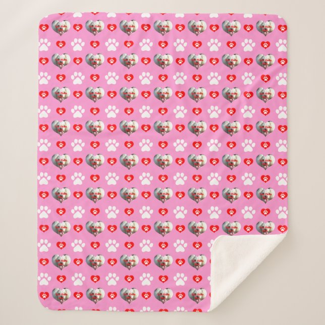 Couverture Sherpa J'aime mon chien Motif photo personnalisé rose (Devant)