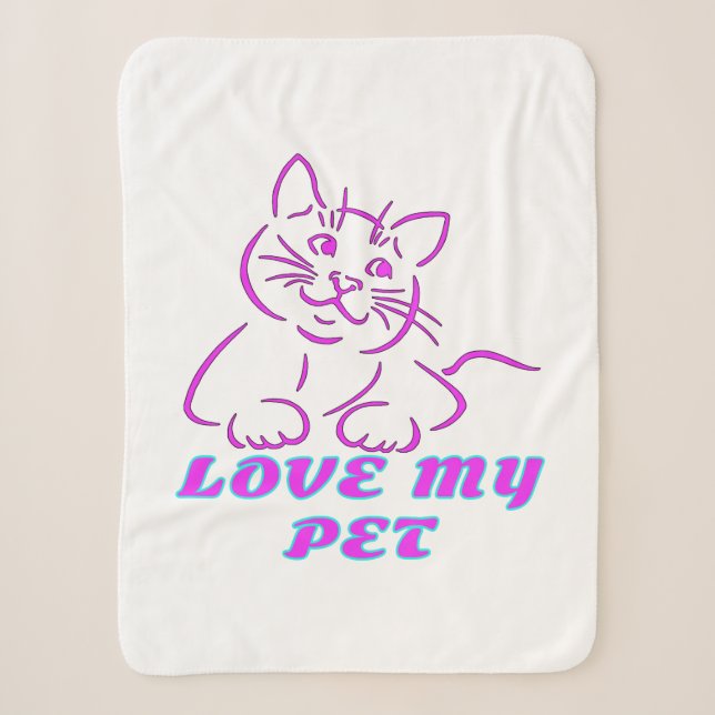 COUVERTURE SHERPA J'AIME MON PETIT CHAT ROSE (Devant)